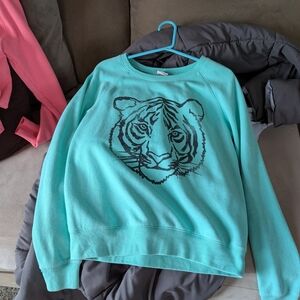 Victoria's Secret Aqua Sweatshirt with Tiger Design